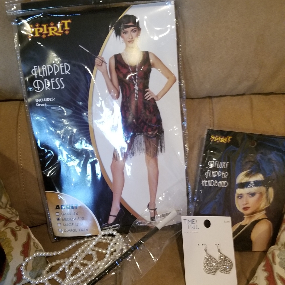 Spirit Halloween womens Flapper dress and Accessories